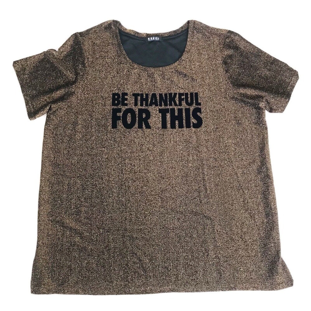 Rebel Wilson X Angels Black/Metallic Bronze Knit Top BE THANKFUL FOR THIS 2X EUC